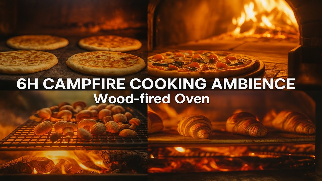 Campfire Cooking Ambience 6H | Pancakes, Pizza, Mushrooms & Croissants in Wood-Fired Oven