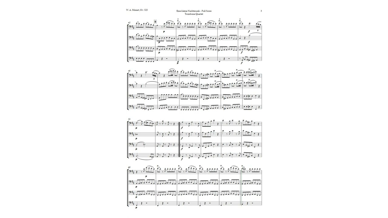 Eine kleine Nachtmusik by Mozart for Trombone Quartet | SHEET MUSIC