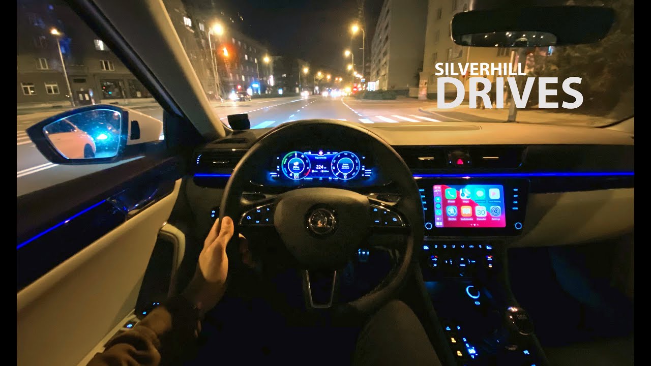 SKODA SUPERB iV Plug-In-Hybrid - city central night drive [4K POV]