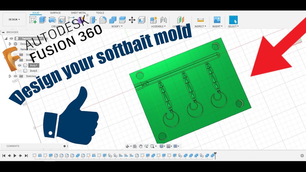 Design your fishing lure injection mold with Fusion360