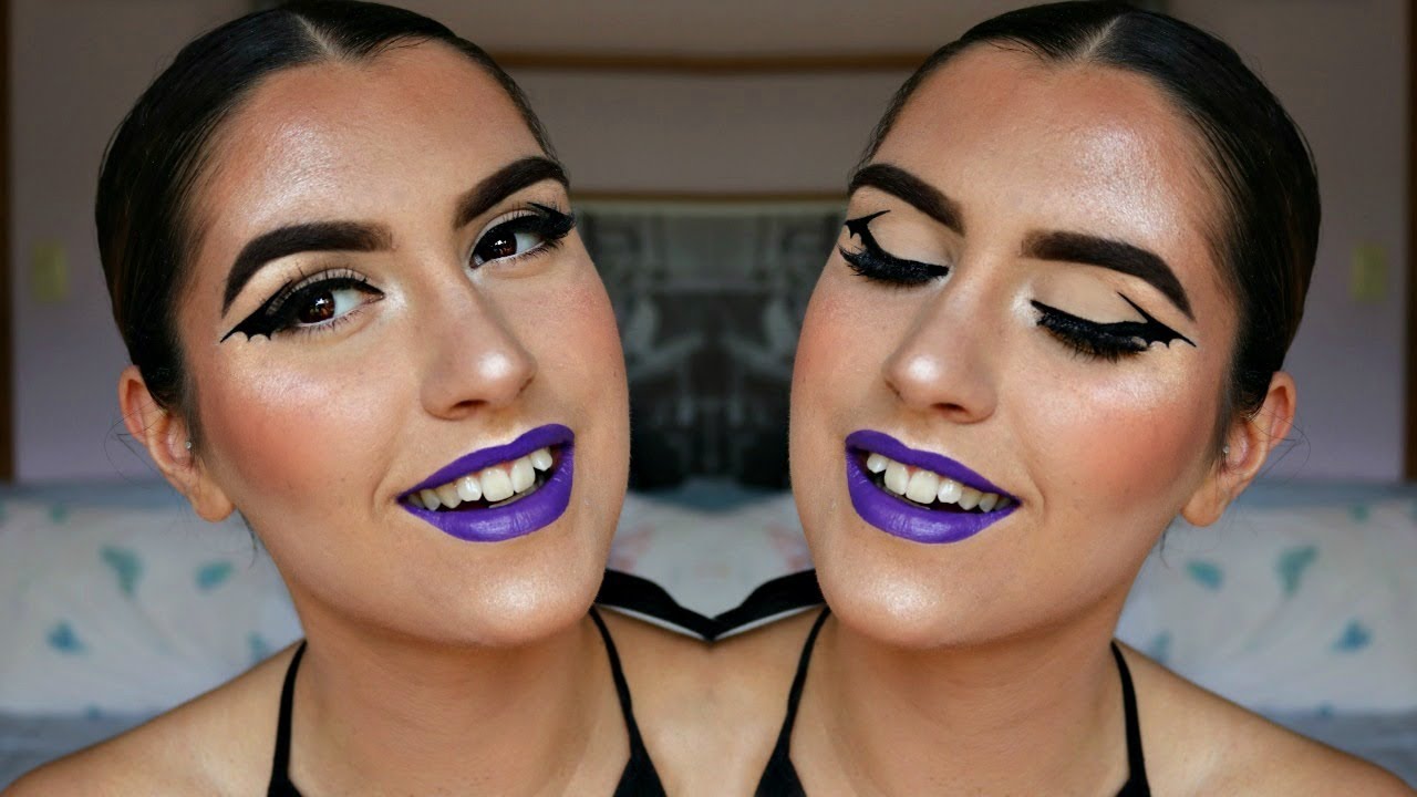Last Minute Easy Halloween Makeup | BAT WING LINER + DEEP PURPLE LIP