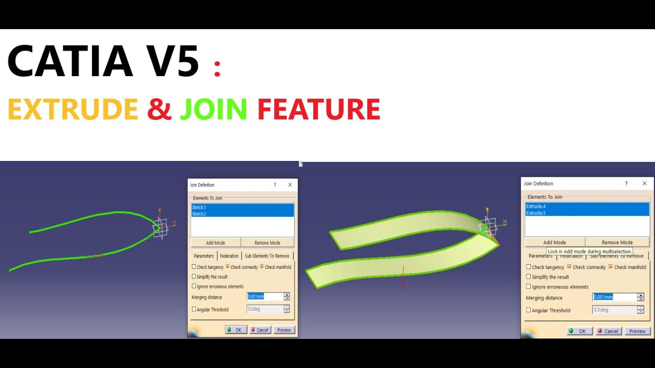 CATIA V5 : JOIN AND EXTRUDE FEATURES