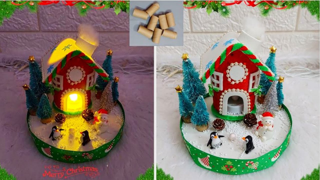Best out of waste hut making idea with empty rolls for Christmas décor |DIY Christmas craft idea🎄158