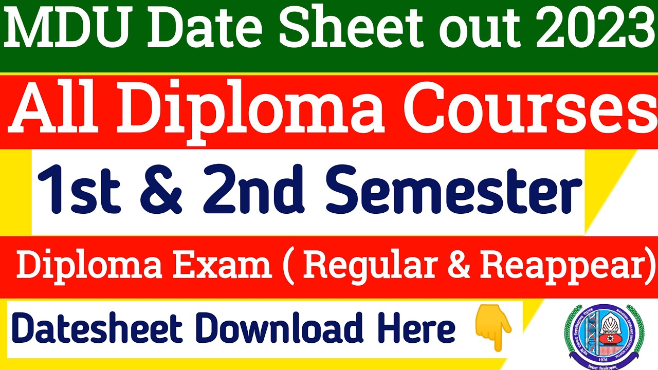 Mdu Dilpoma Courses Date sheet Out 2023 | Mdu All Diploma courses 1st & 2nd semester datesheet 2023