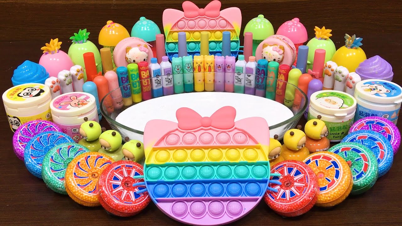 PASTEL HELLO KITTY LIME ! Mixing Random into GLOSSY ! Satisfying Slime Videos 