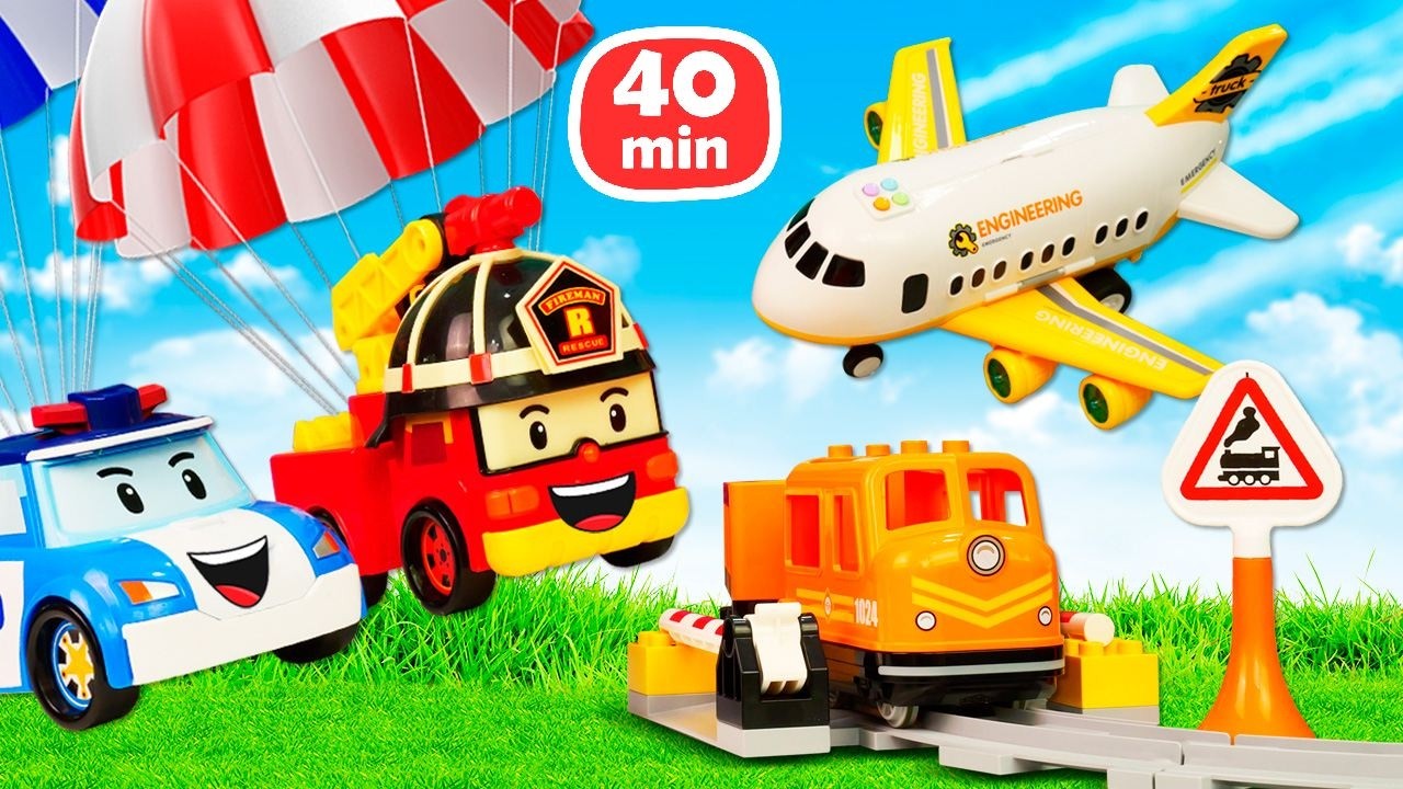 Du garage au ciel : avion et voitures en aventure. Compilation de jeux avec jouets
