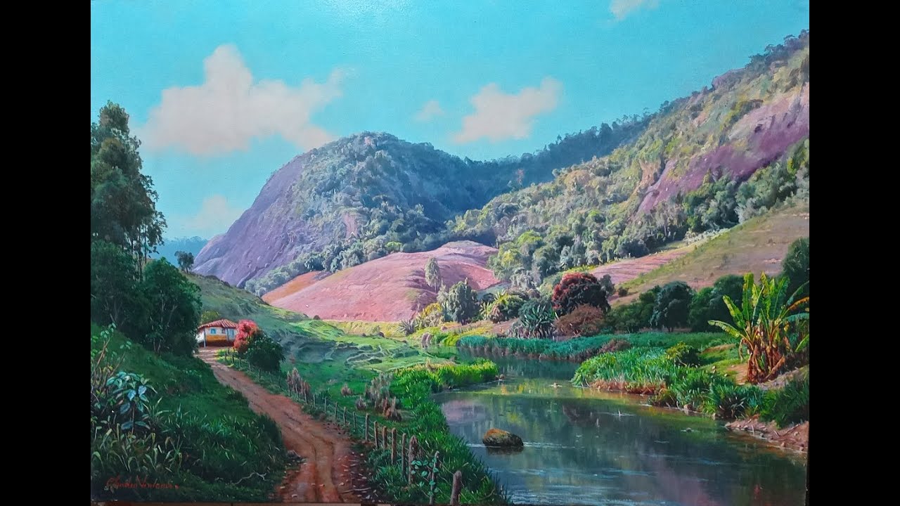 Pintura a óleo em detalhes  Paisagem rural
