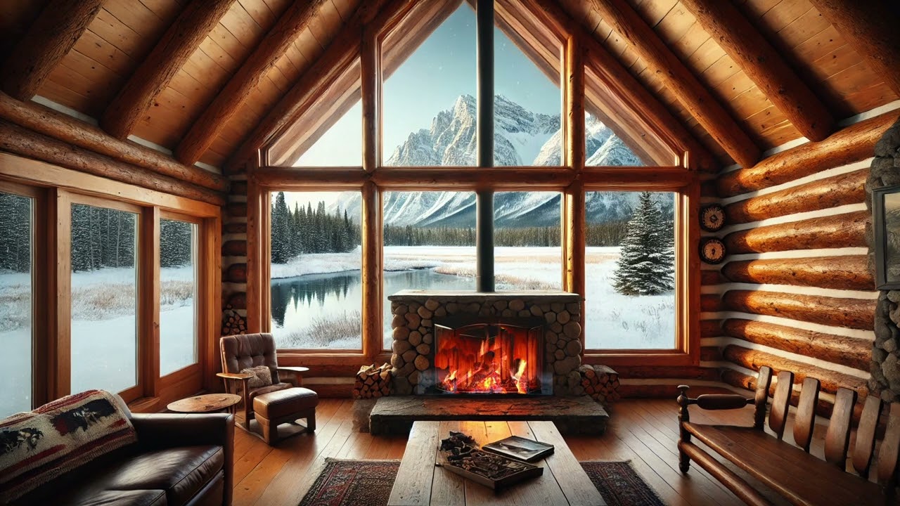 7 hours NO ADS Calming Chill Lo-Fi Music with snow/fireplace!