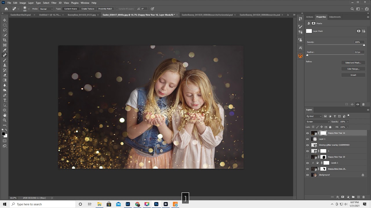 Glitter Overlay s in Photoshop, tips and tricks, free glitter, layer mask, drag layers, vignette
