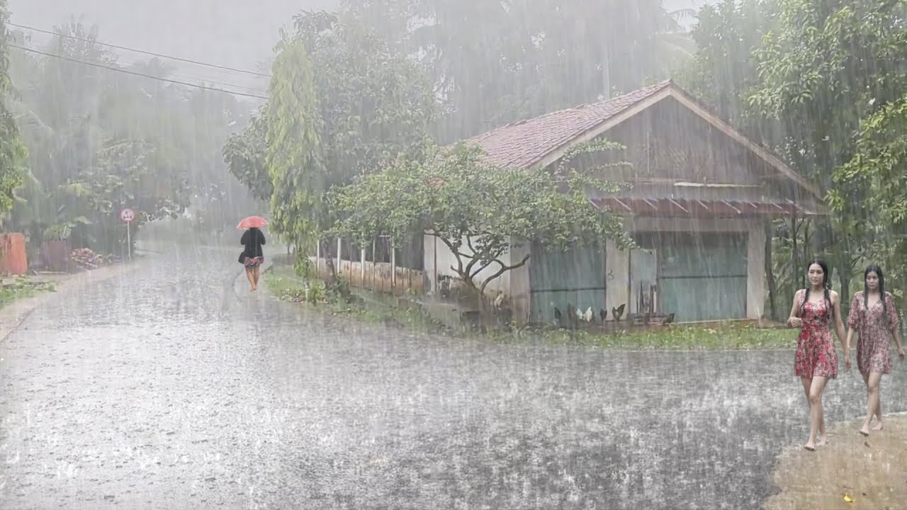 КРАСИВЫЙ УЖАСНЫЙ ливень от сильного ветра 🌧️ Сильный гром⚡Сон и снятие стресса