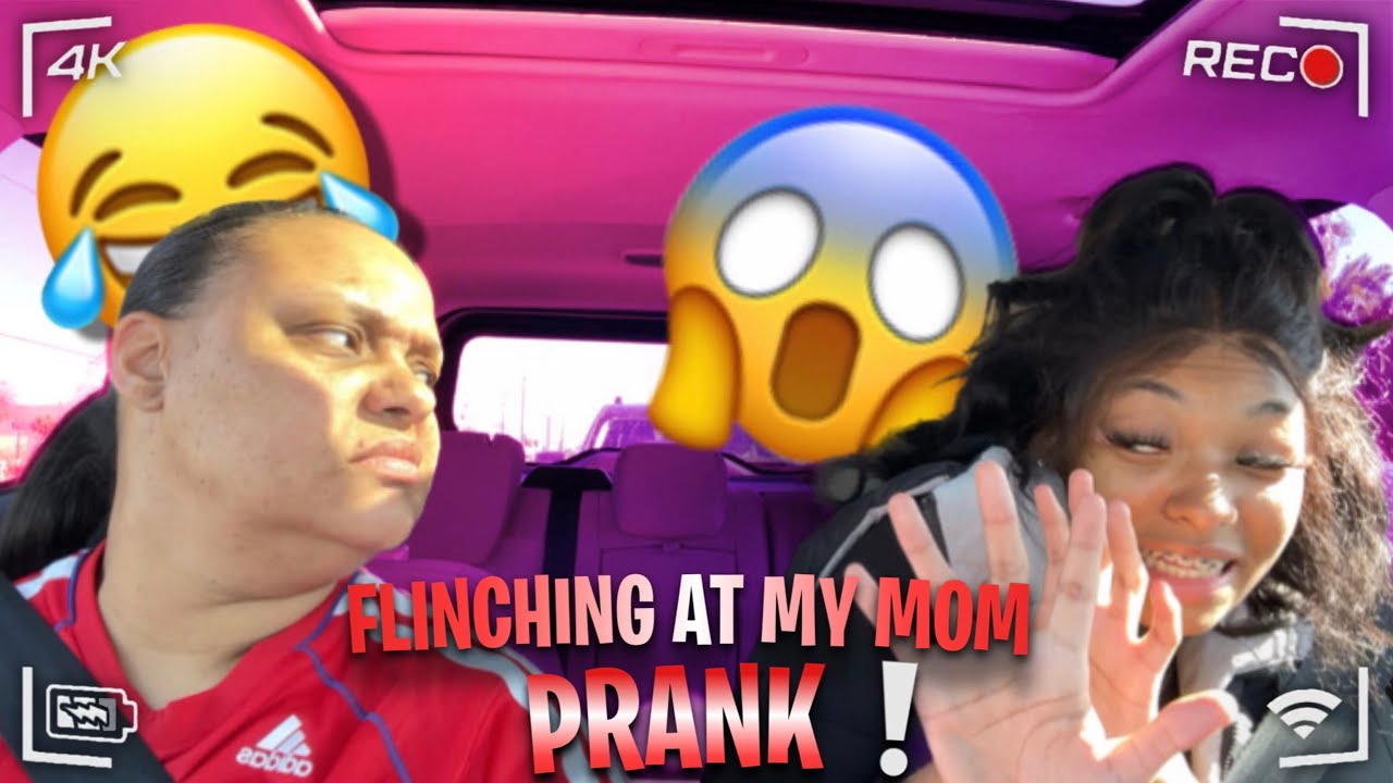 FLINCHING AT MY MOM PRANK (SHE KICKED ME OUT OF THE CAR😭)