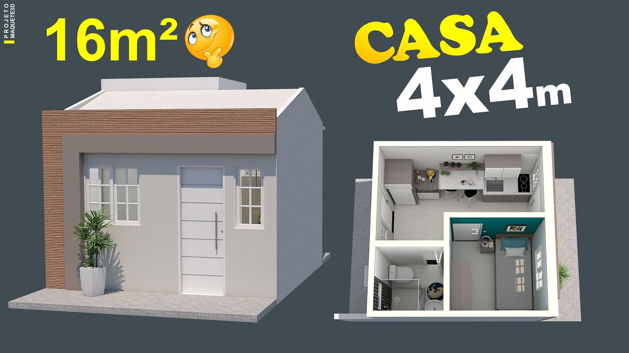 Olha só essa Mini casa 4x4 metros  térrea  / Projeto de Casa com 16m²