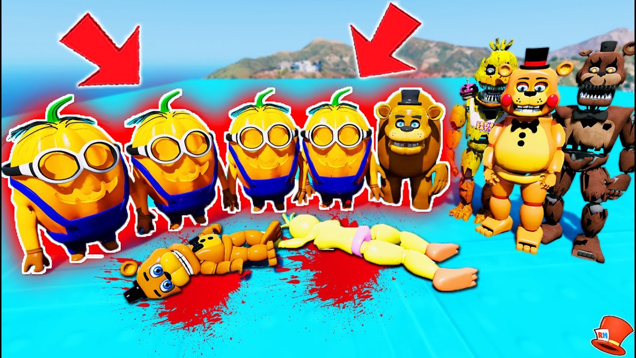 9999 IQ AMONG US Halloween Minion Army vs All Animatronics! (GTA 5 Mods FNAF RedHatter)