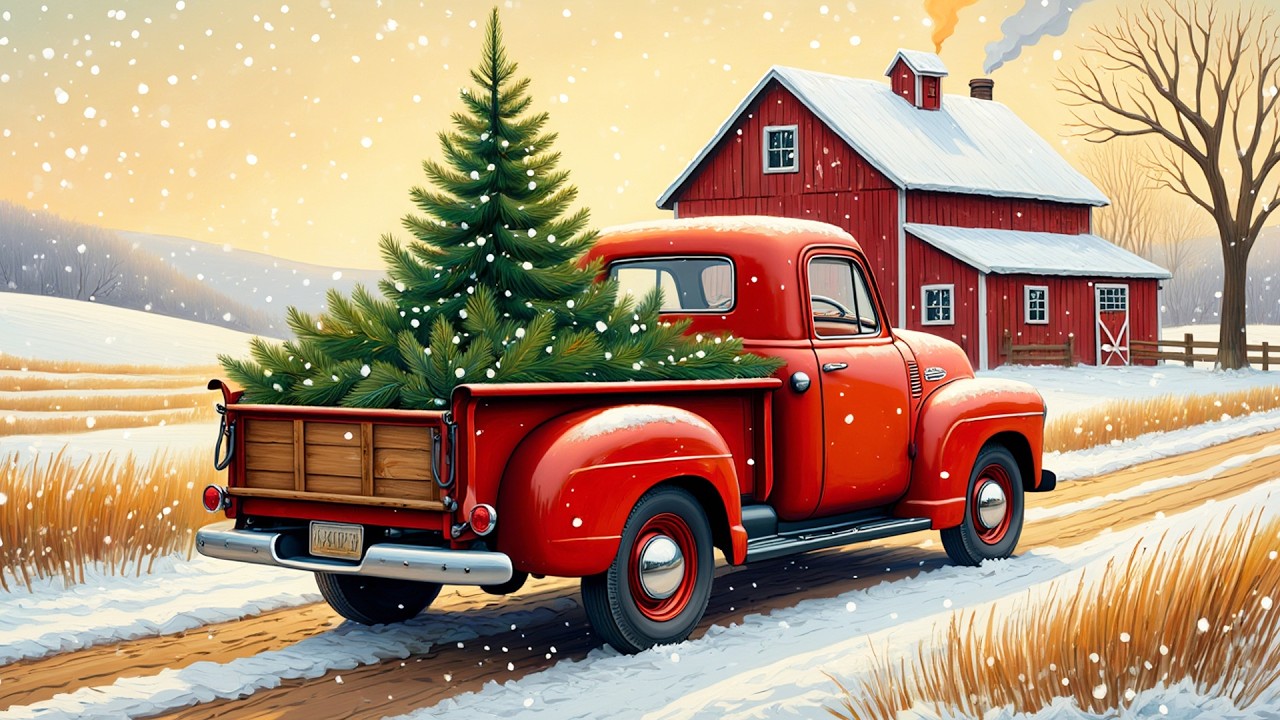 2026 Christmas Ambience ❄️ Peaceful Snowy Farm & Vintage Red Truck Aesthetic