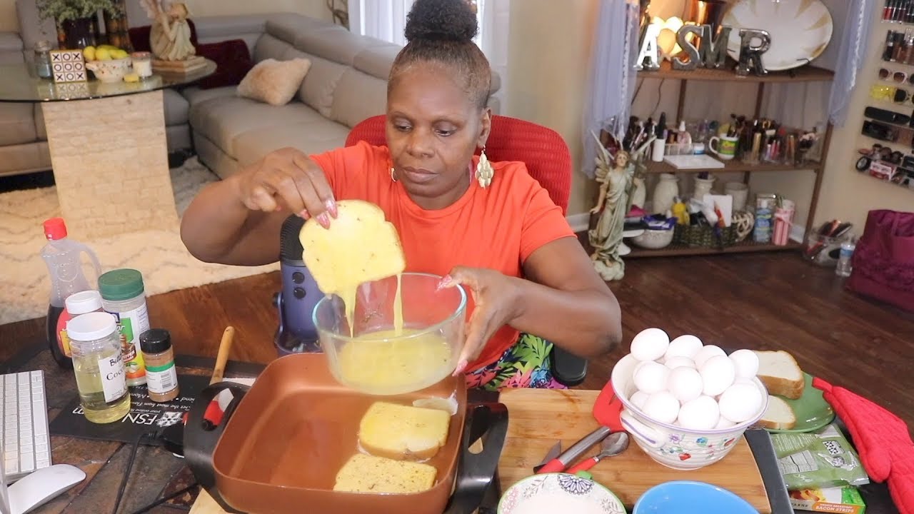 Cooking French Toast ASMR Butter Onions Fried Fried Eggs