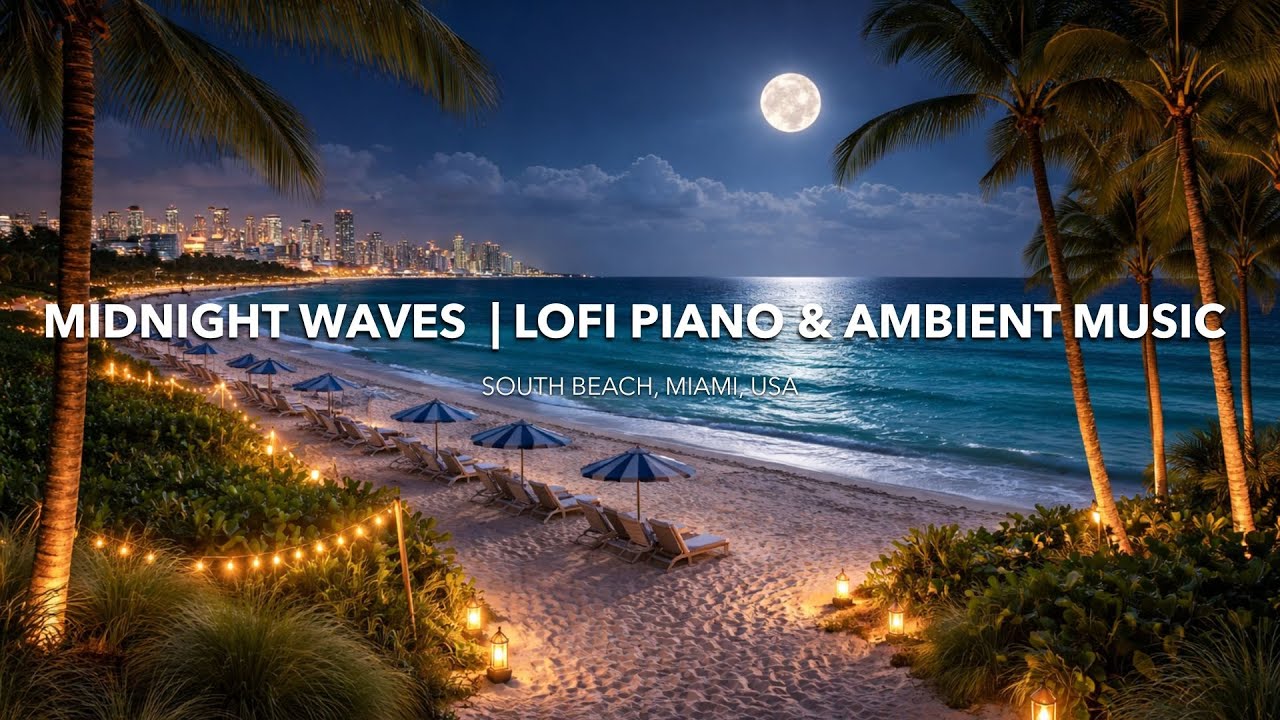 Midnight Waves at South Beach 🌙 | LoFi Piano & Ambient Music for Deep Relaxation & Sleep