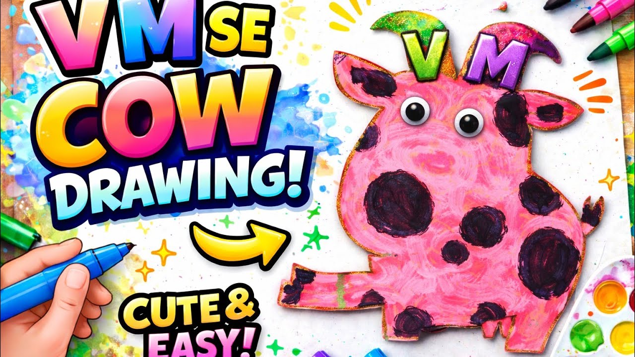 Amazing cow Drawing Using V&nbsp; M Letters / Easy Drawing Idea by Fibhacreativevibes / Viral DIY Art