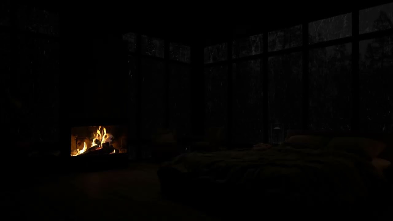 Cozy Cabin Ambience with Gentle Night Rain 💧 Rain & Fireplace Sounds for Relax, Study & Work😴