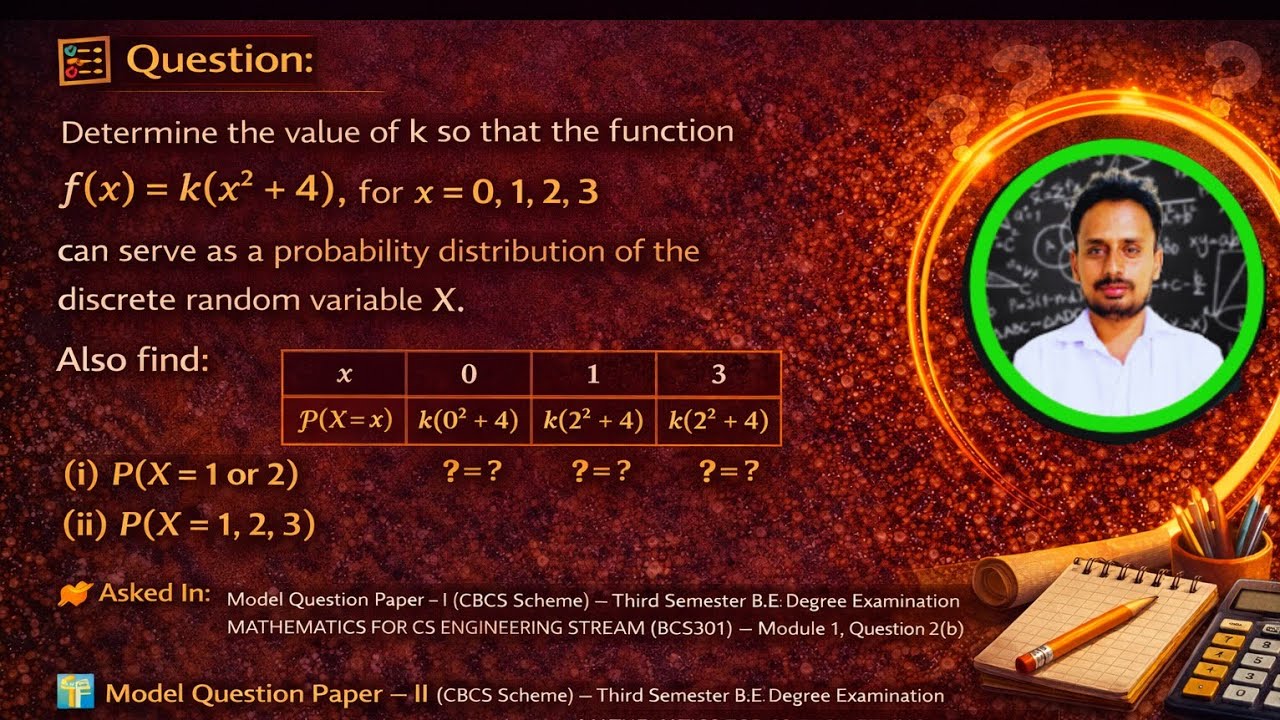 Discrete Probability Distribution | Find k & Required Probabilities | BCS301 VTU