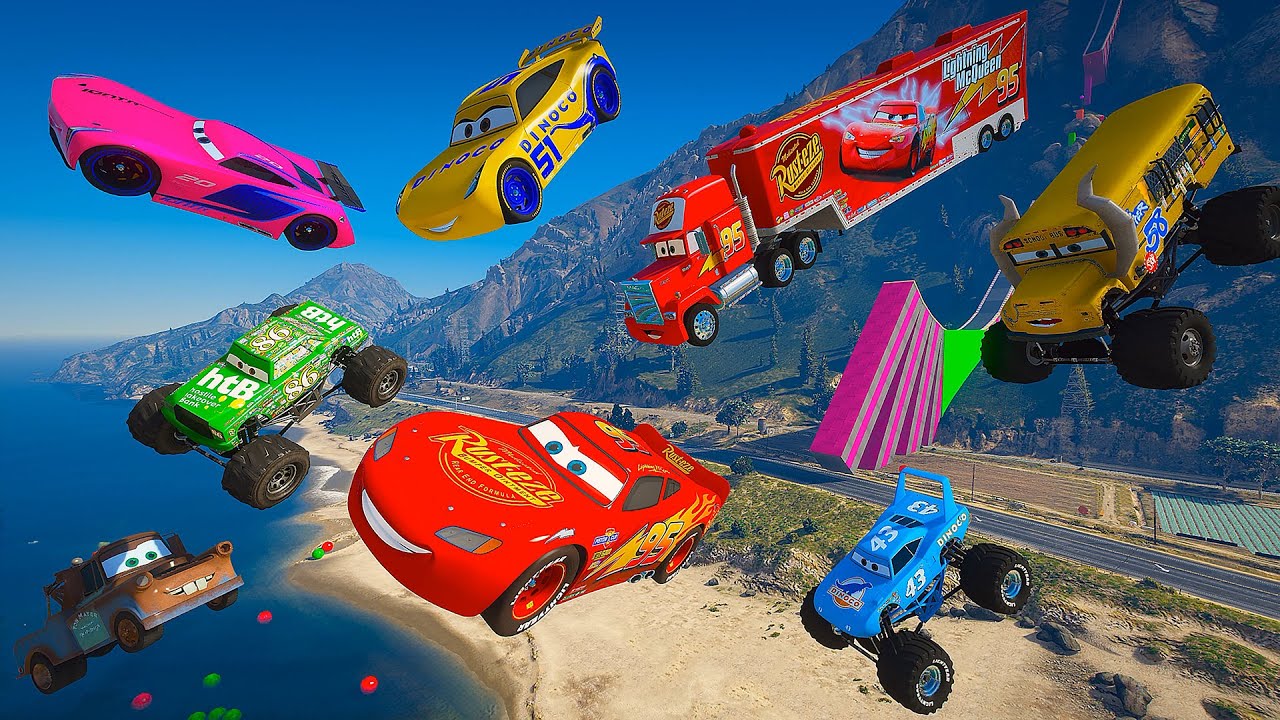 Cars Mega Challenge — McQueen The King Cruz Storm Mack Mater Monster Truck Miss Fritter & Friends