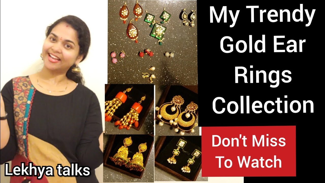 My Trendy Gold Ear Rings Collection In Telugu😍 | lekhya talks in Telugu  from USA|