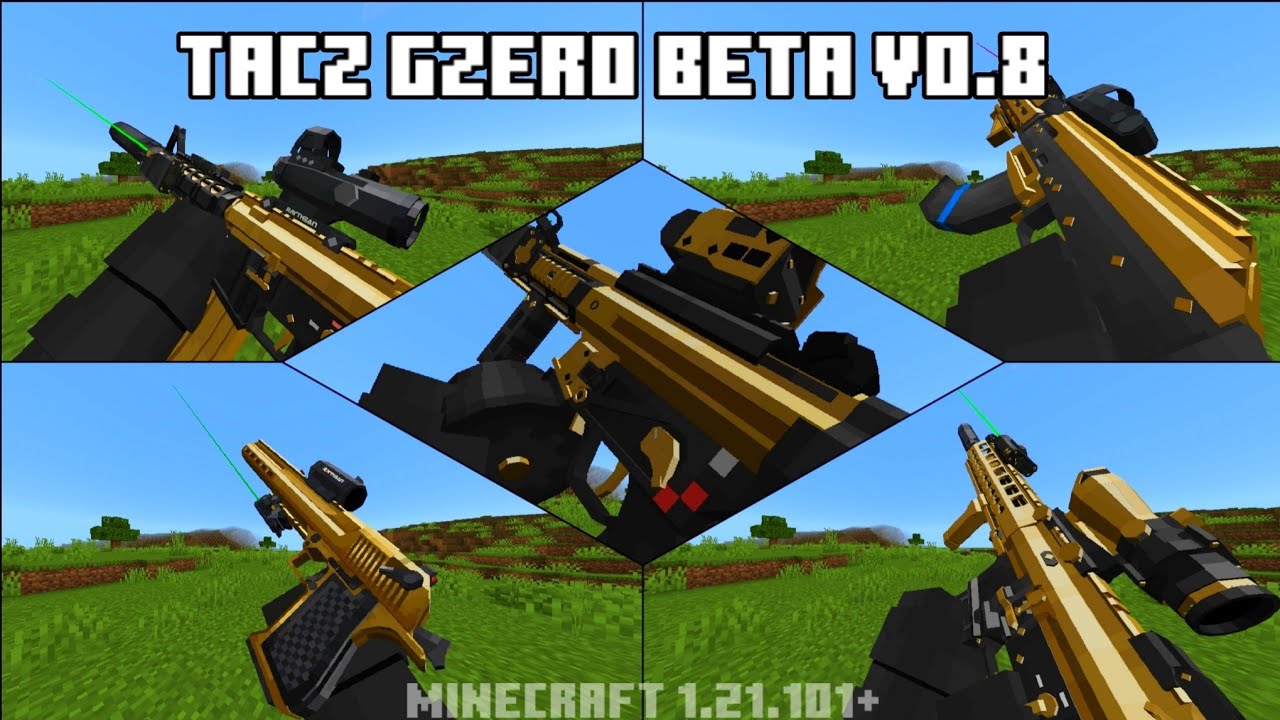 [TACZ] Golden Zero BETA SkinPack Update v0.8 Best Gun Addons for Minecraft Bedrock Support 1.21.111+