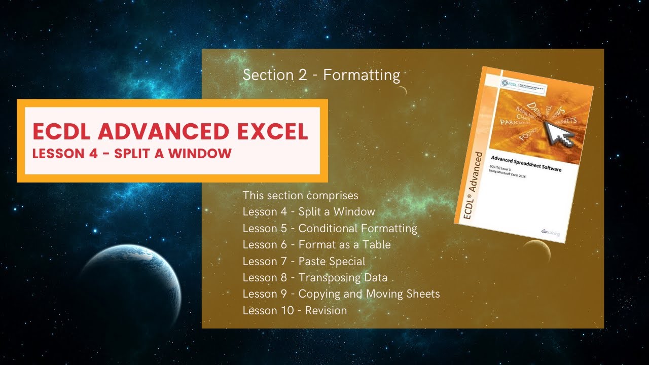 ECDL Advanced Excel Lesson 4 Split a Window