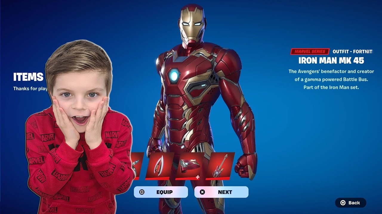 Мы с моим 11-летним ребёнком покупаем и открываем НОВЫЙ набор скинов Fortnite IRON MAN MK 45 и НО...