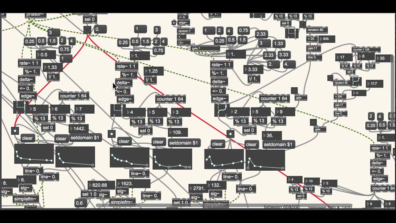 Cycling74 Max MSP doodle 23 - realtime swing rhythm on fm synth (à la autechre)