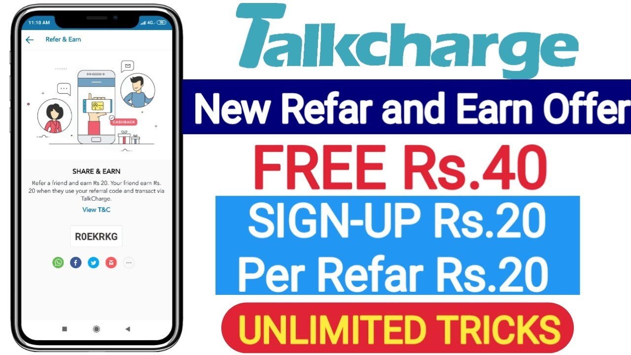 Talkcharge App New Refar And Earn Offer | Get ₹40 Cashback| Signup Rs. 20 Per Refar ₹20