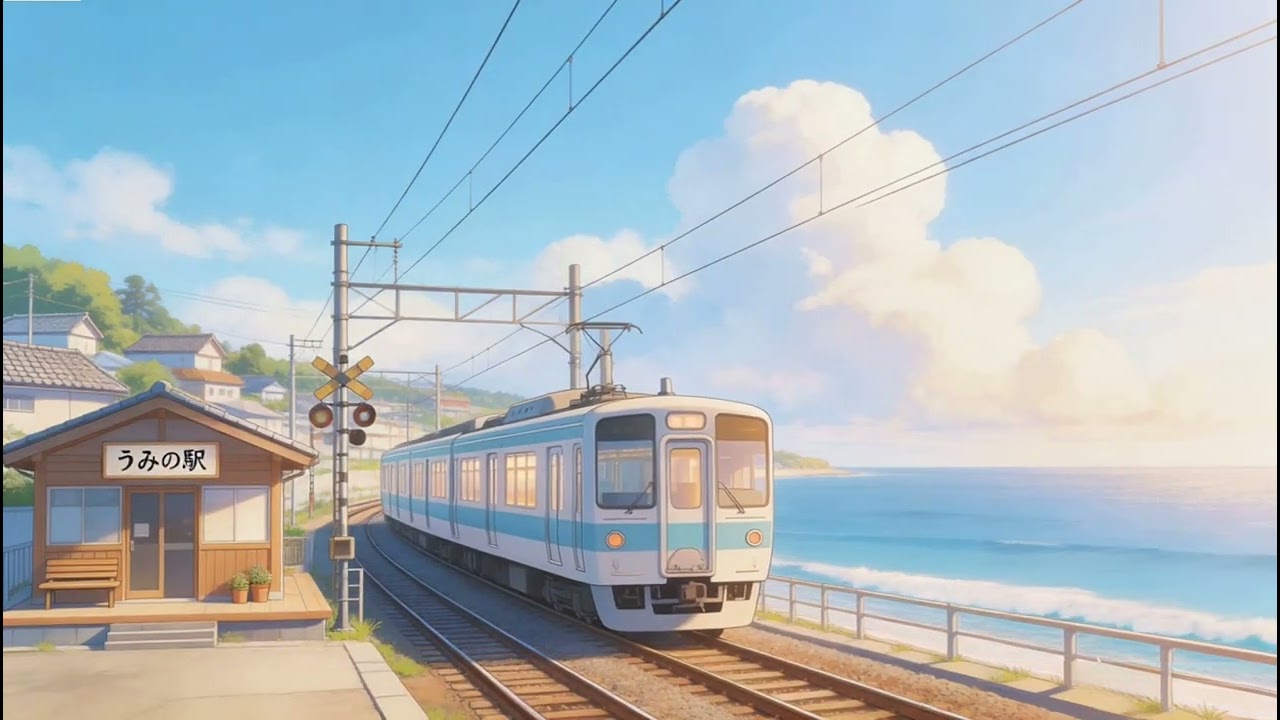Coastal Train Ride 🌊 Lofi Beats for Study & Chill | Relaxing Anime Seaside Ambience