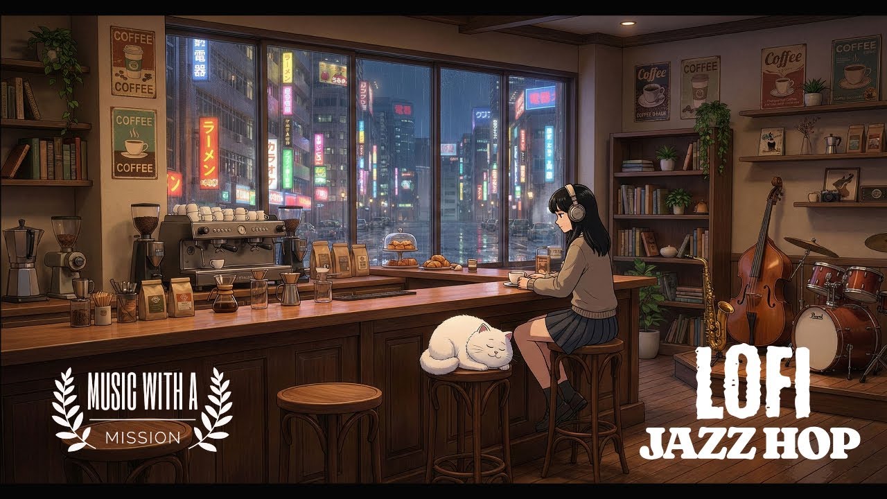 ☕️ Rainy Night Jazz Hop | Cozy Coffee Shop Ambience