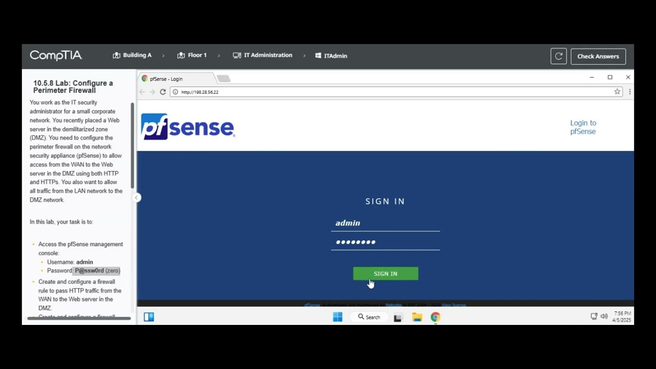 Testout | Network + | 10.5.8 Lab: Configure a Perimeter Firewall