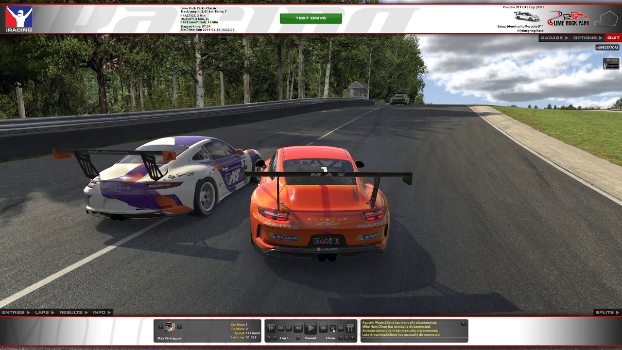 iRacing Max Verstappen at Lime Rock Park Porsche 911 GT3 Cup