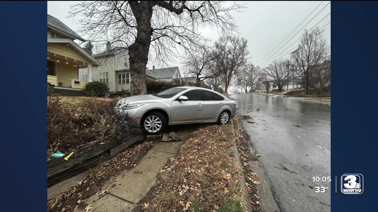 Neighbor watches his car get hit three times after icy roads impact Omaha