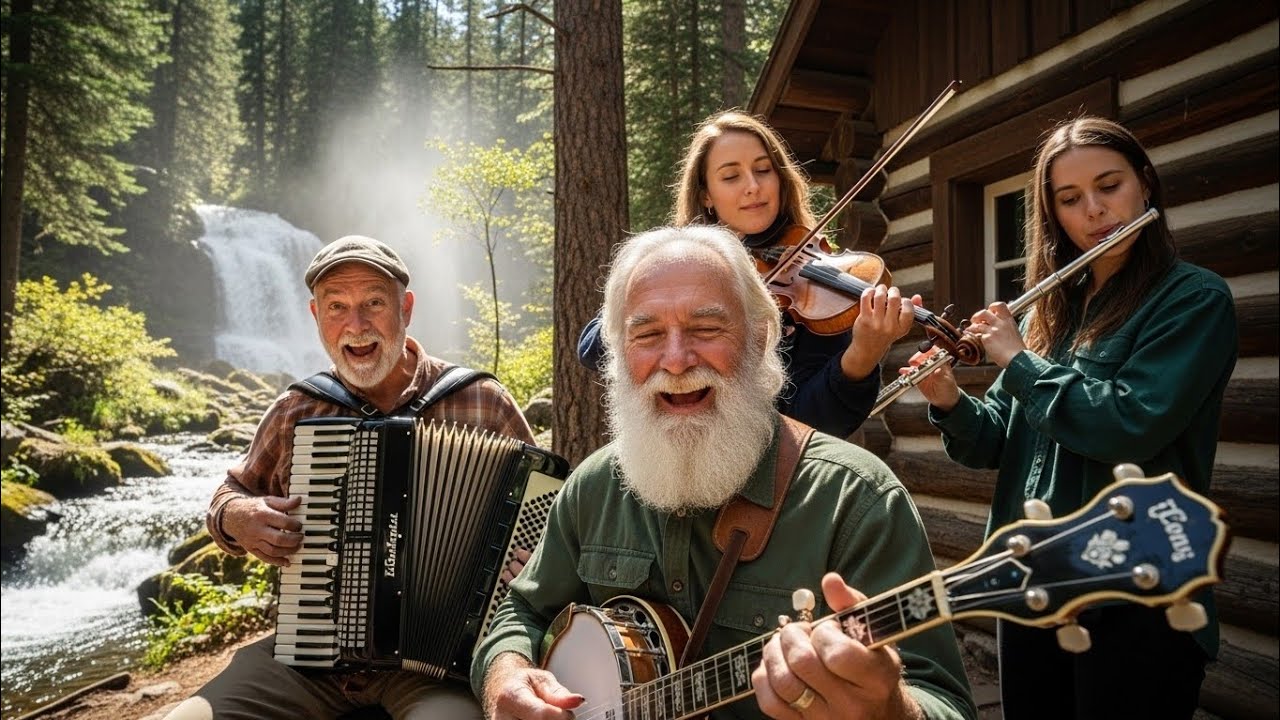 Forest Cabin Escape 🌲 | Relaxing Banjo, Fiddle & Irish Flute Music by the Waterfall
