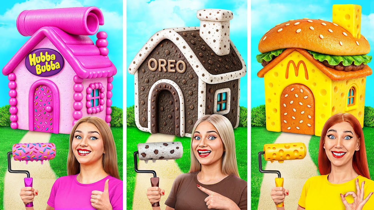 Домики Одного Цвета Сладости vs Шоколад vs Фастфуд | Смешные Моменты от Super Hyper DO