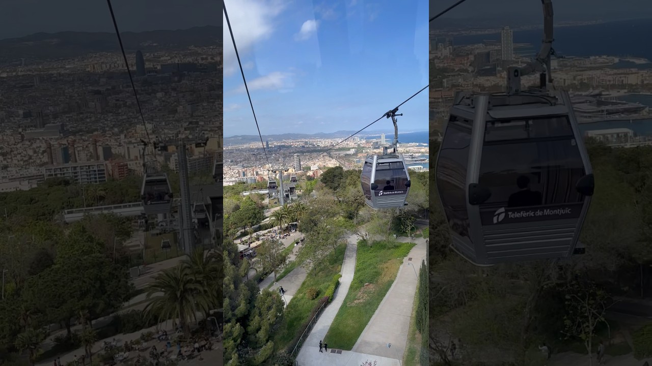 📍Montjuic Cable Car, Barcelona 🇪🇸 #barcelona #spain #cablecar #montjuic #travelvlog #bar&ccedil;a