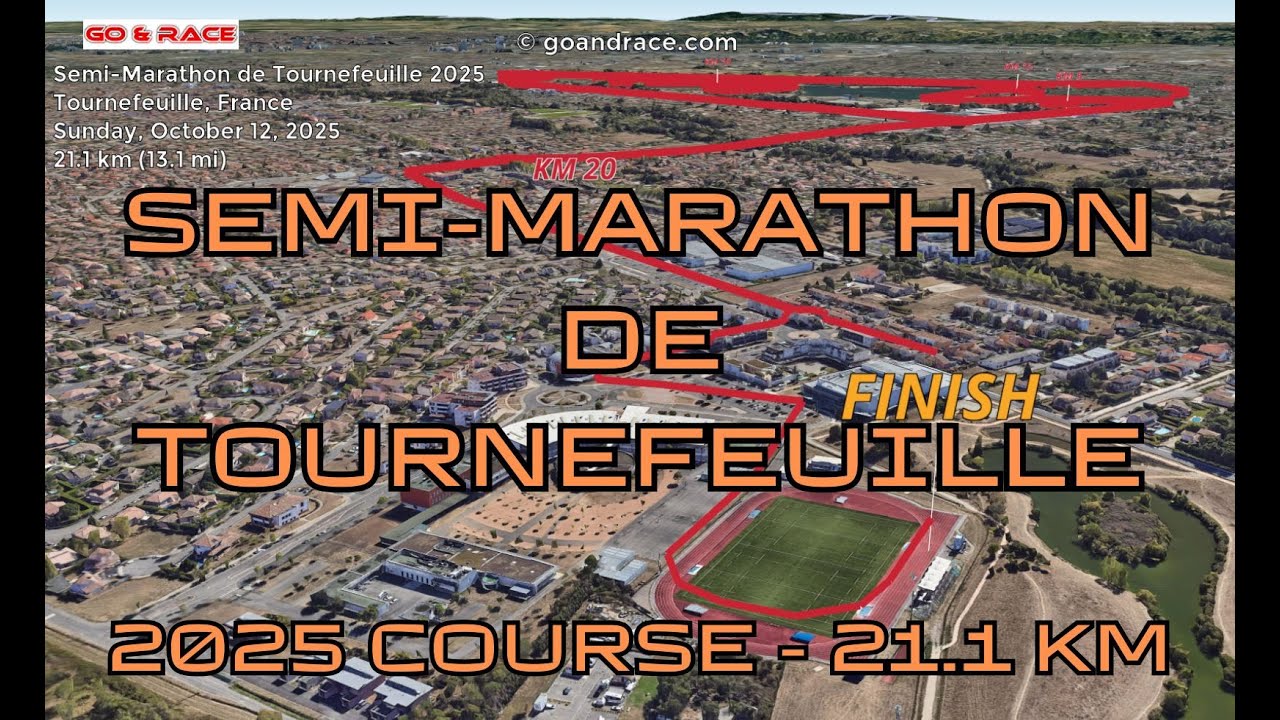 Semi-Marathon de Tournefeuille 2025: 3D Video Course Map | 21.1 km - Tournefeuille