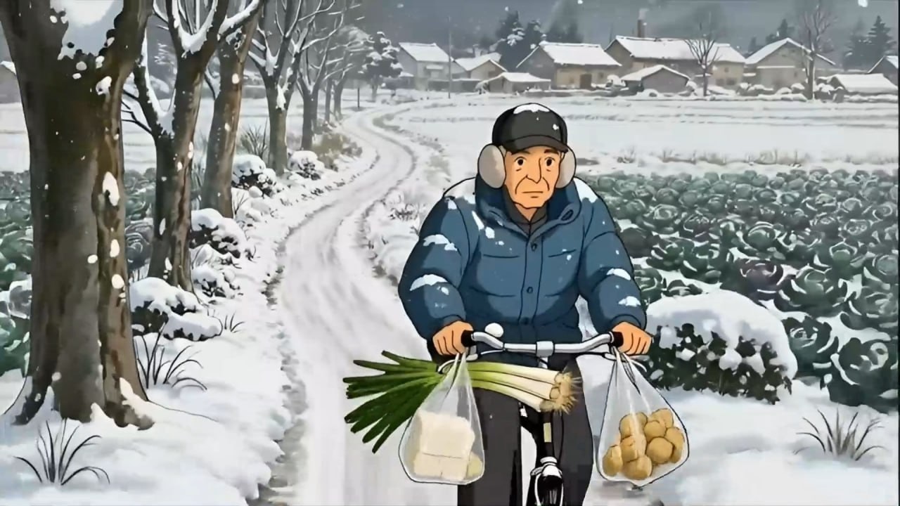 Grandparents & Little Girl in a Snowy Japanese Village | Ghibli Inspired Animation 🌨️🔥