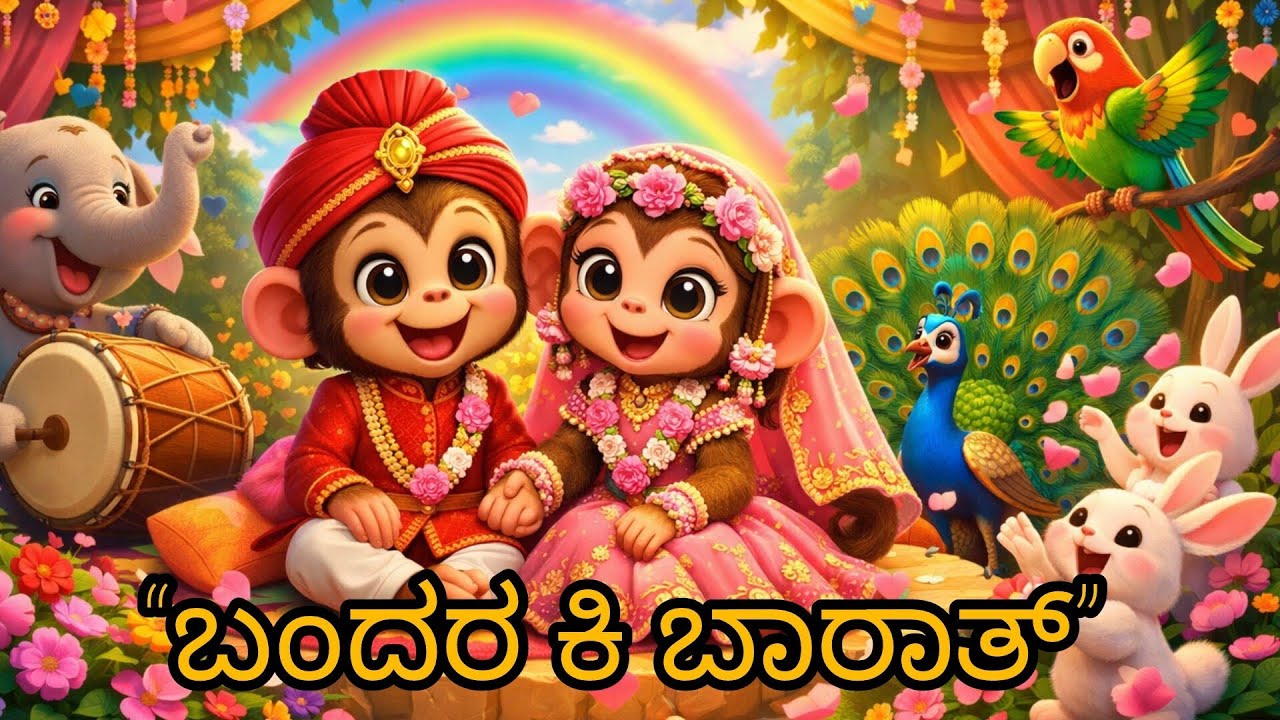 🐒🎉 ಬಂದರ ಕಿ ಬಾರಾತ್ | Bandar Ki Barat Kannada Kids Rhyme | Jungle Wedding Song | 3D Animation...