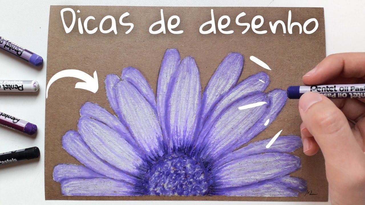 DESENHO com GIZ PASTEL OLEOSO PENTEL – COMO DESENHAR FLORES – TUTORIAL