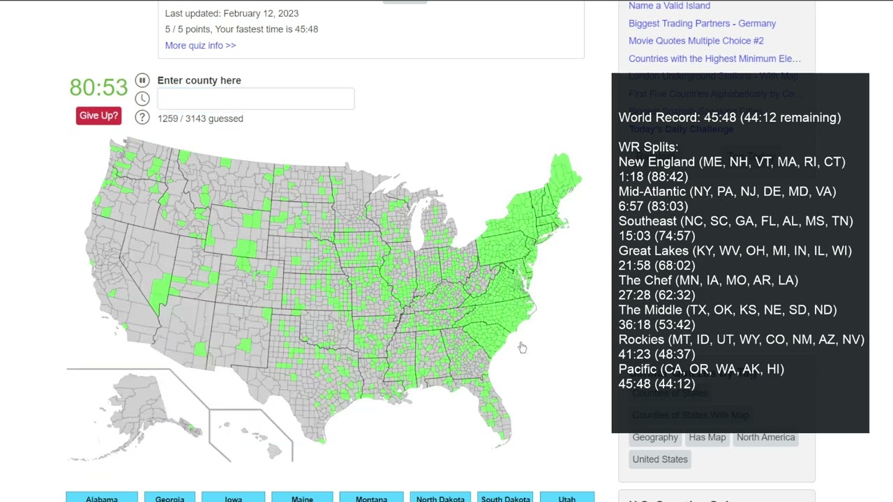 [World Record] Naming All 3,143 Counties of the U.S. in 43:39 (JetPunk)