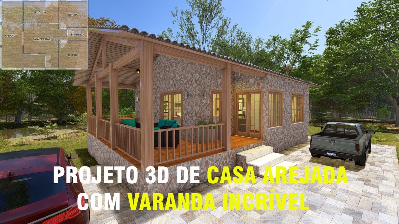 🏡 Projeto 3D: Casa Arejada com 2 Quartos, Varanda Confortável, Cozinha e Banheiro! 🌬️✨