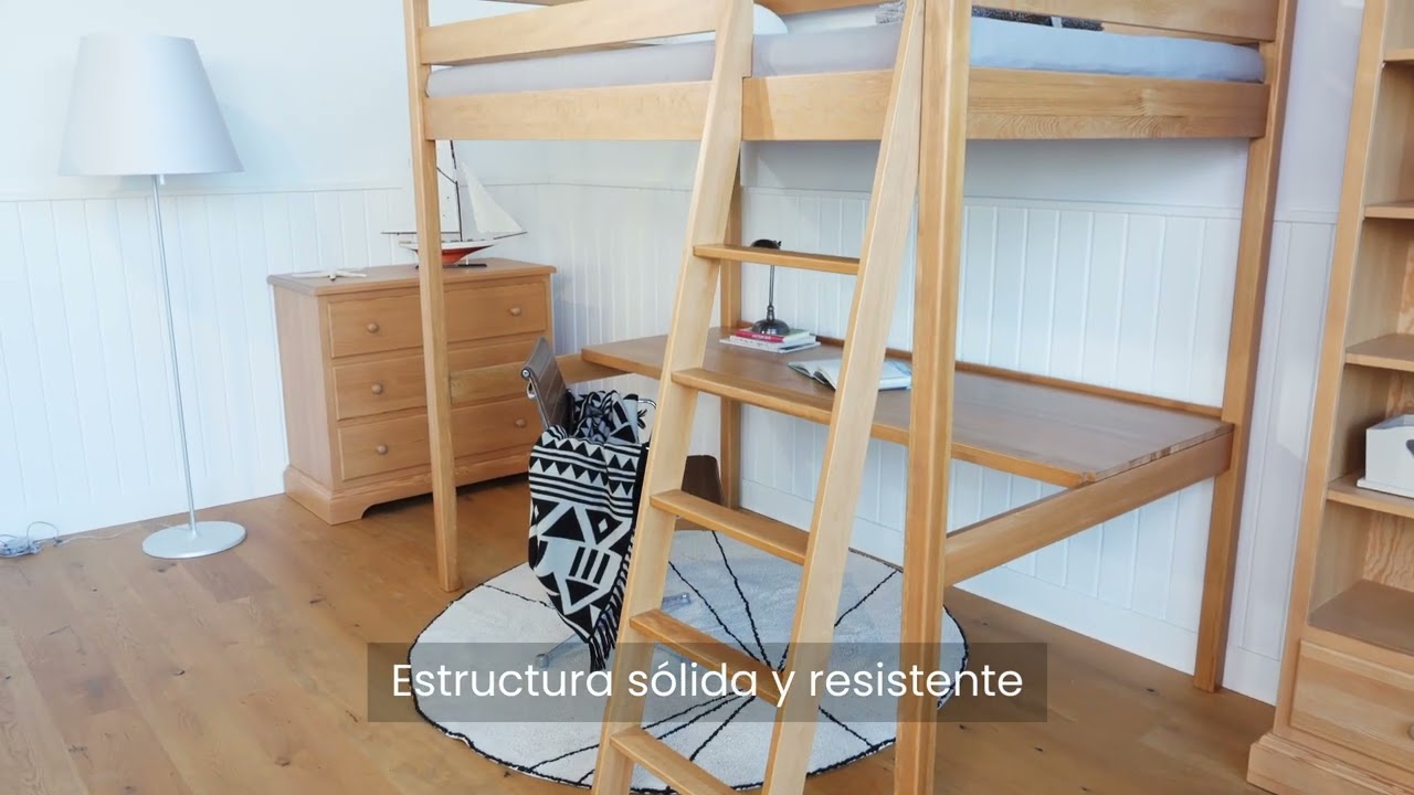 Cama alta de pino con escritorio N03 | N-Wood