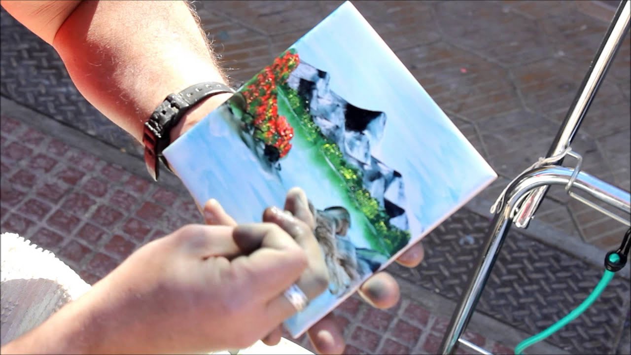 pintando paisajes con los dedos  - oleo