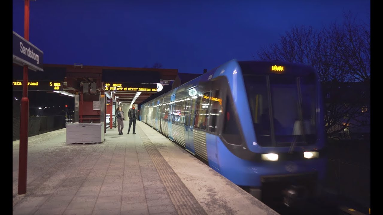 Sweden, Stockholm, subway night ride from SANDSBORG to GULLMARSPLAN