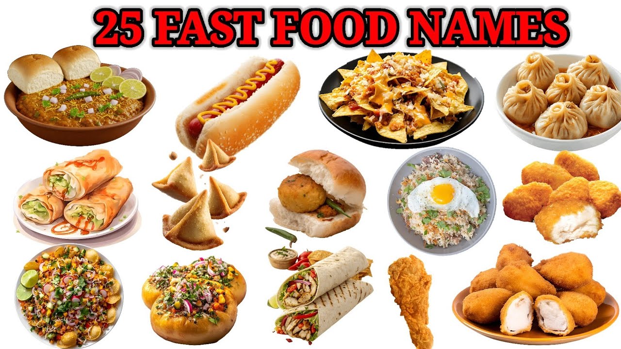 25 Fast Food Names for Kids | English Vocabulary Learning Video for Toddlers and Preschoolers