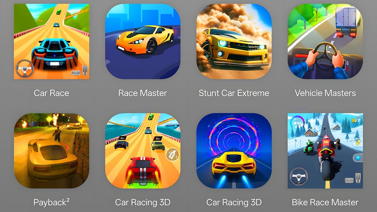 Car Race, Race Master, Stunt Car Extreme, Vehicle Masters, Payback 2, Car Racing 3D, Bike Racing