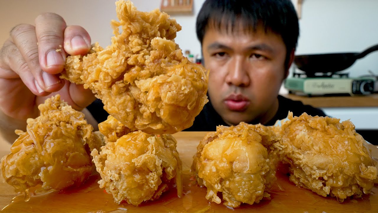 ทอดไก่ KFC ง่ายๆ ไม่ใช้มือ กินกับซอสน้ำผึ้งมะนาว : ทำกินชิลๆ